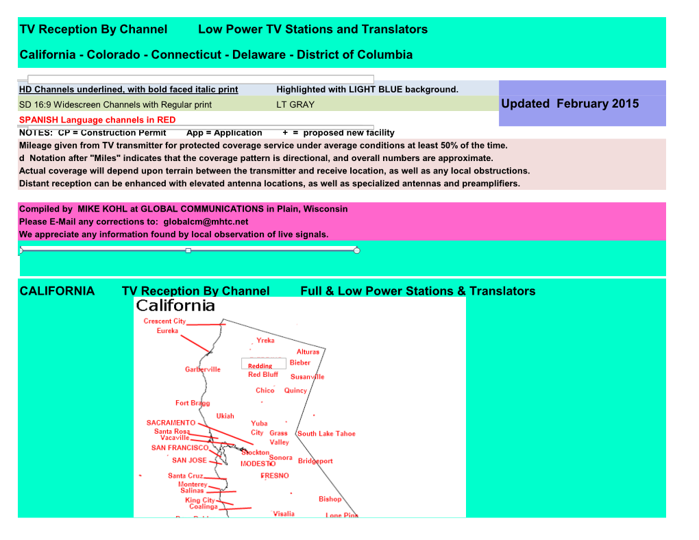 TV Reception by Channel Low Power TV Stations and Translators