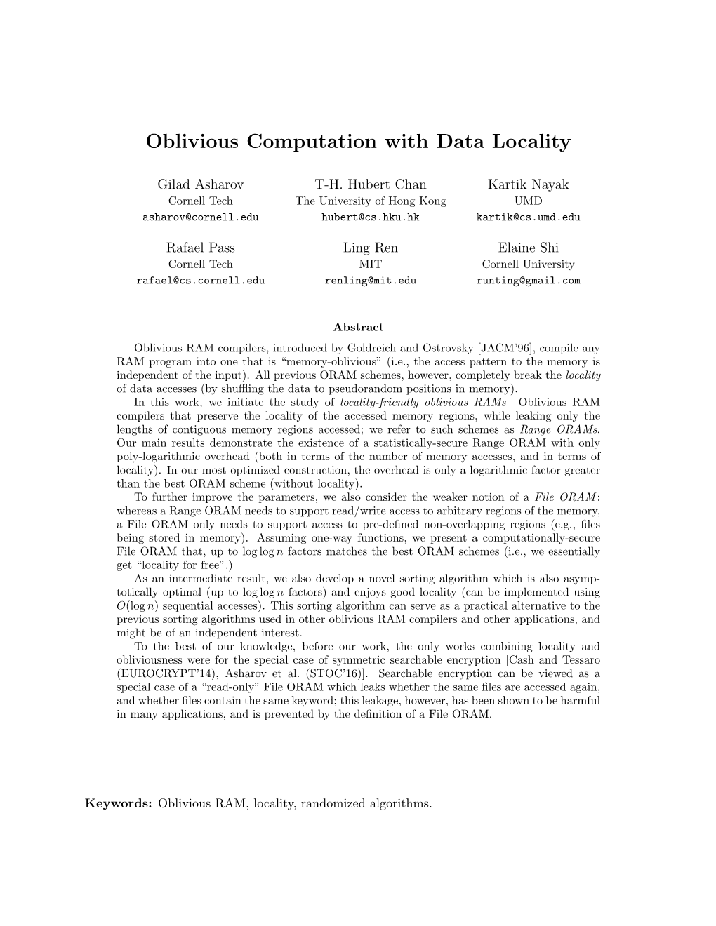 Oblivious Computation with Data Locality