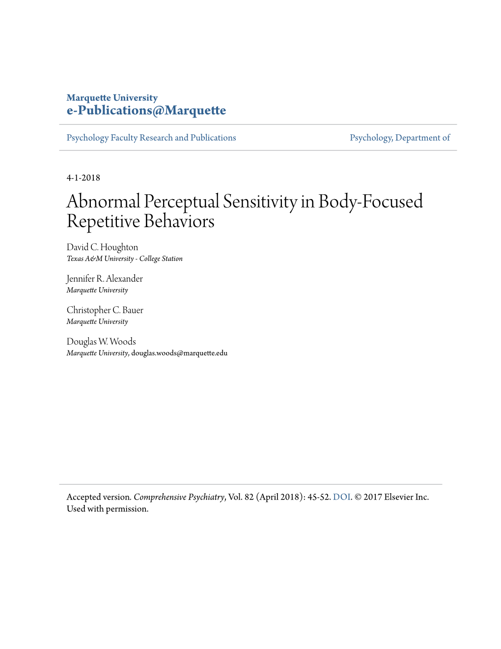 Abnormal Perceptual Sensitivity in Body-Focused Repetitive Behaviors David C