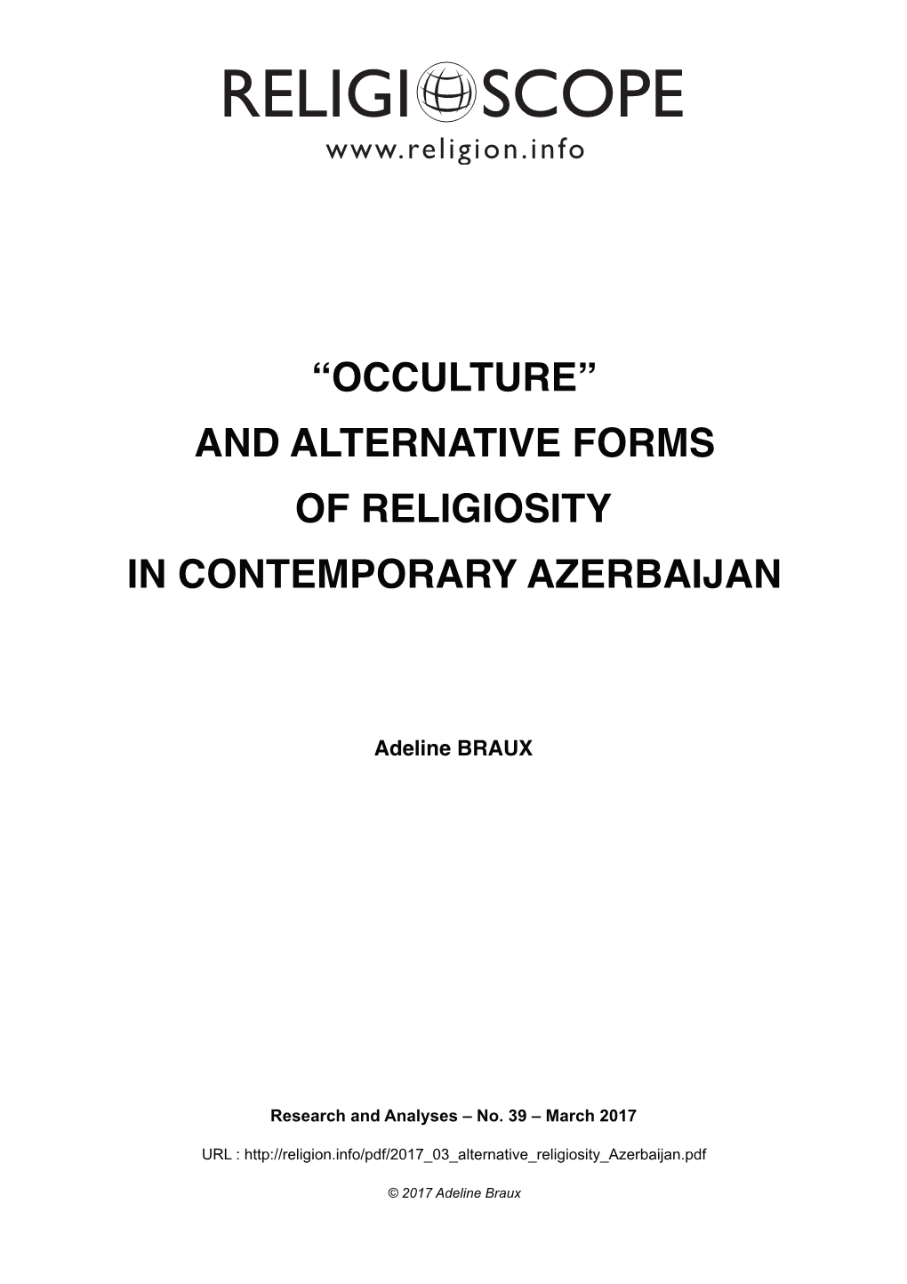 “Occulture” and Alternative Forms of Religiosity in Contemporary Azerbaijan