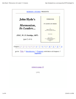 John Hyde's "Mormonism, Its Leaders" 2: Contents