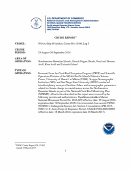 CRUISE REPORT1 NOAA Ship Hi'ialakai, Cruise HA-16-06, Leg 3