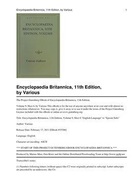 Encyclopaedia Britannica, 11Th Edition, by Various 1