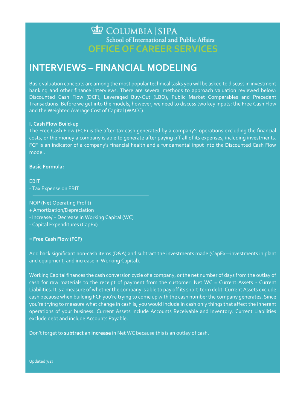 Interviews – Financial Modeling