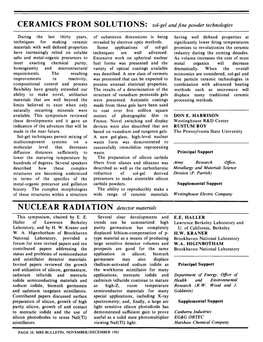 NUCLEAR RADIATION Detector Materials This Symposium, Chaired by E