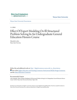Effect of Expert Modeling on Ill-Structured Problem Solving in an Undergraduate General Education Honors Course Minakshi Lahiri Wayne State University