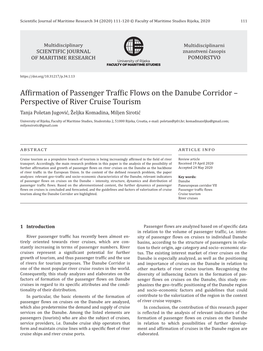 Affirmation of Passenger Traffic Flows on the Danube Corridor – Perspective of River Cruise Tourism
