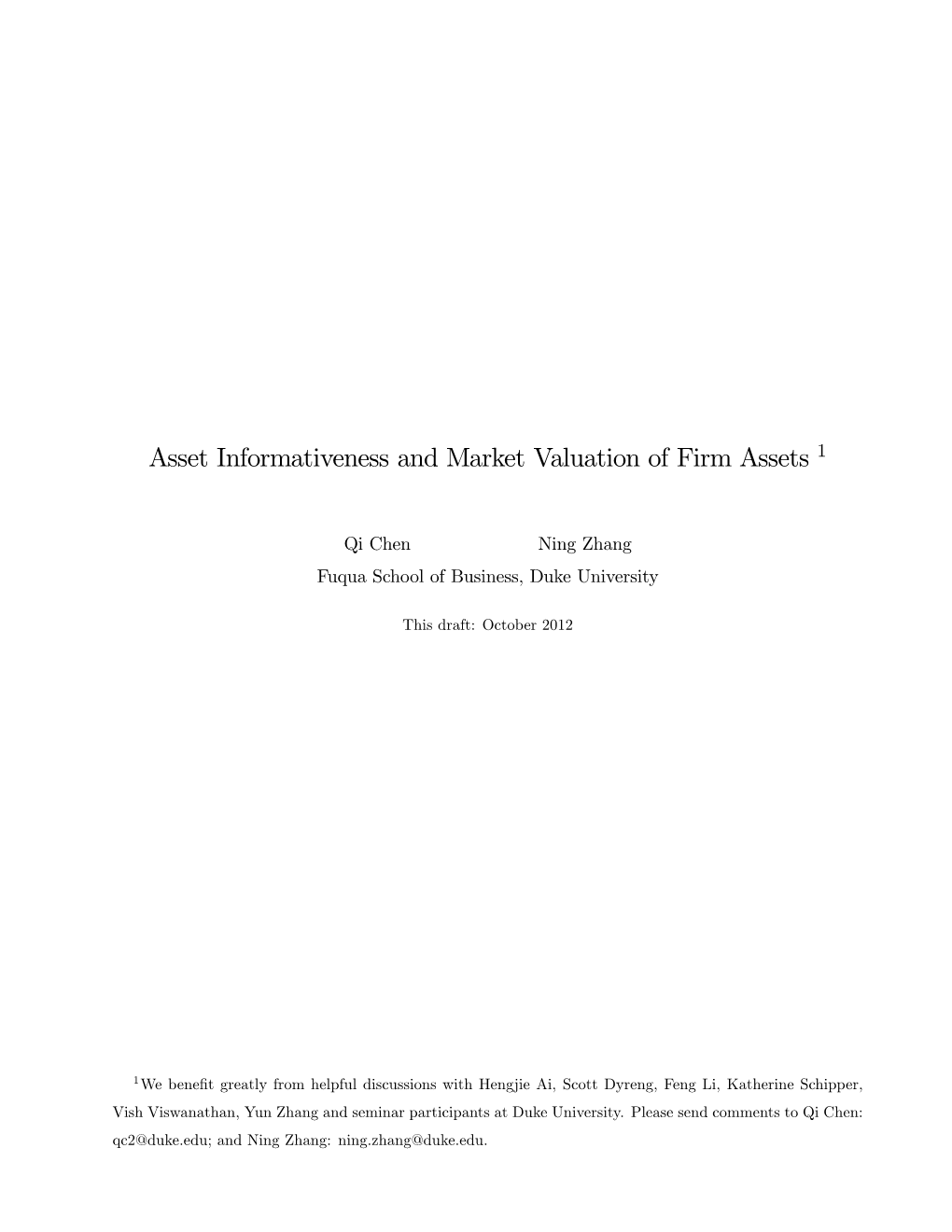 Asset Informativeness and Market Valuation of Firm Assets 1