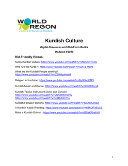 Kurdish Culture Digital Resources and Children’S Books Updated 4/2020