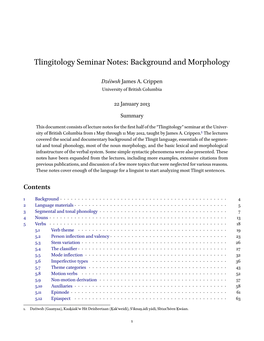 Tlingitology Seminar Notes: Background and Morphology