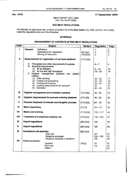 RED MEAT REGULATIONS the Minister of Agriculture Has, in Terms of Section 22 of the Meat Safety Act, 2000 (Act No