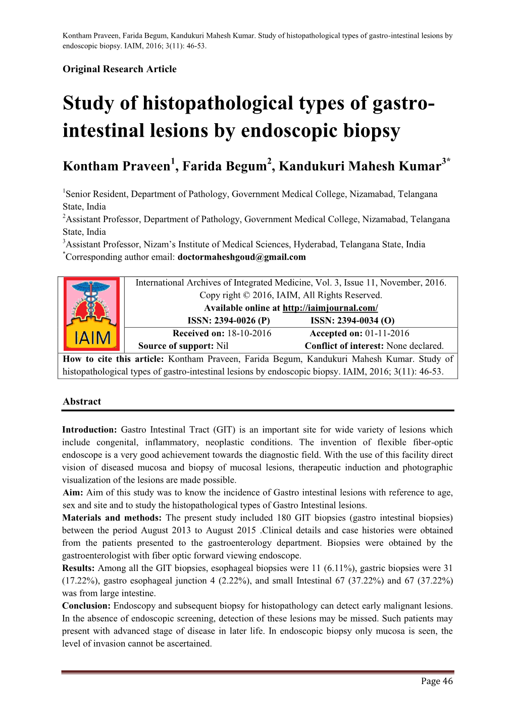 Intestinal Lesions by Endoscopic Biopsy - DocsLib