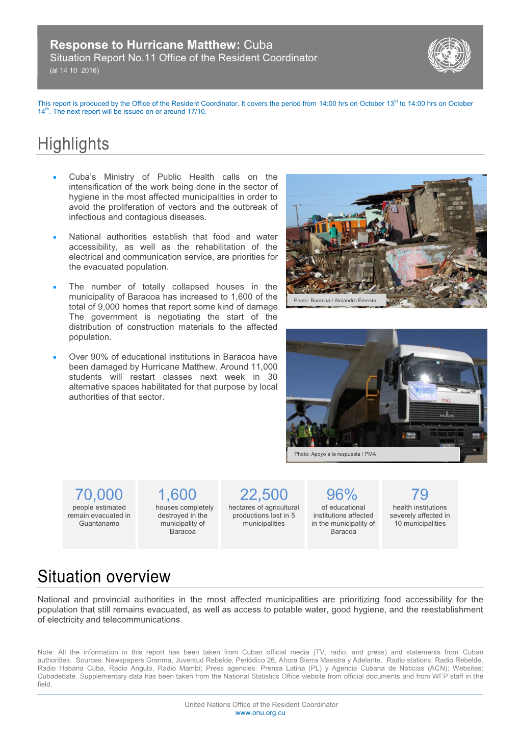 Sitrep 11 Hurricane Matthew UNS Cuba 141016En.Pdf
