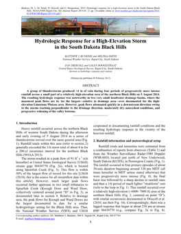 Hydrologic Response for a High-Elevation Storm in the South Dakota Black Hills