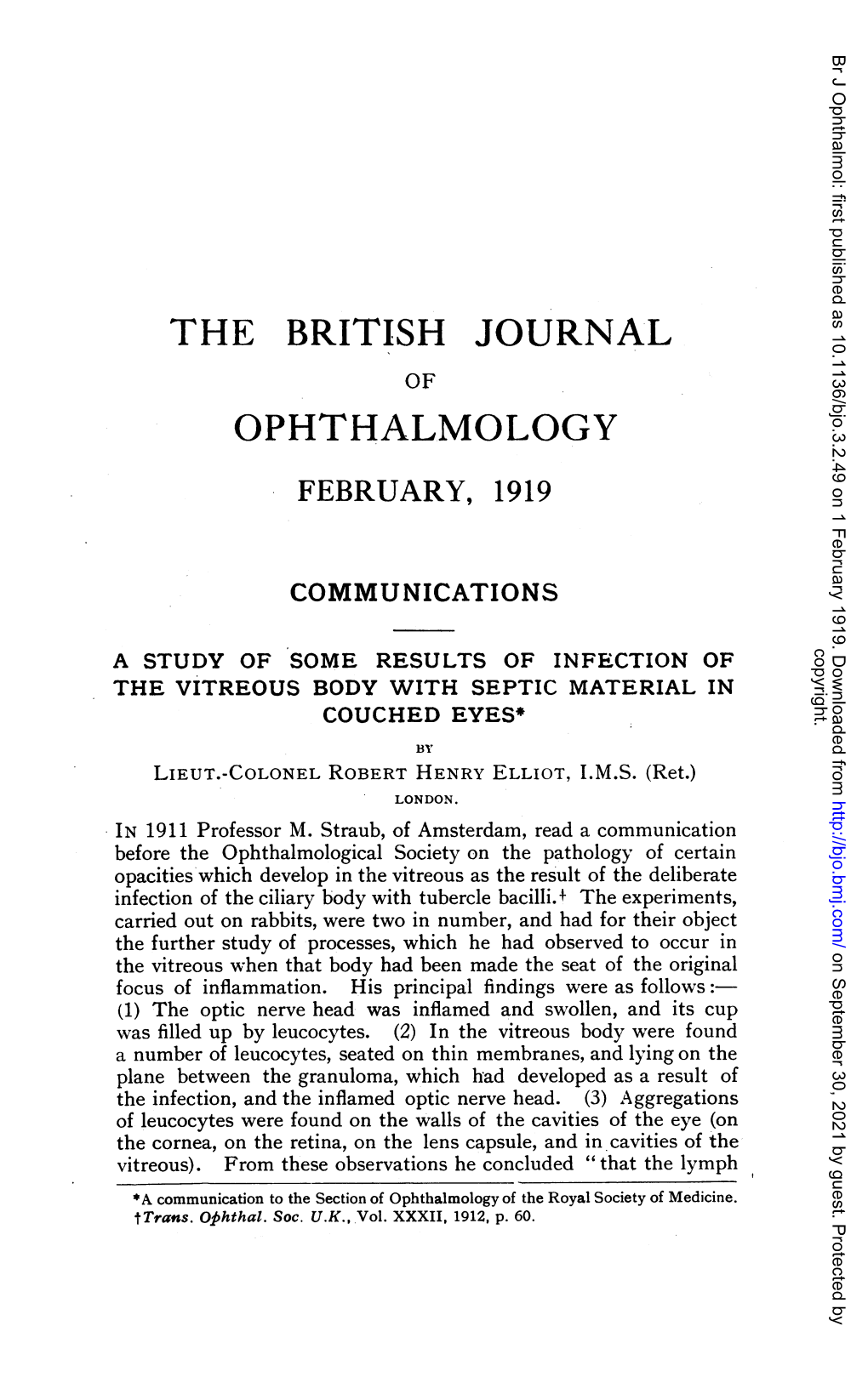 A Study of Some Results of Infection of the Vitreous