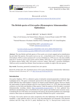 The British Species of Enicospilus (Hymenoptera: Ichneumonidae: Ophioninae)