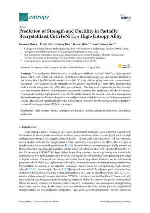Prediction of Strength and Ductility in Partially Recrystallized Cocrfeniti0.2 High-Entropy Alloy