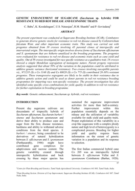 GENETIC ENHANCEMENT of SUGARCANE (Saccharum Sp