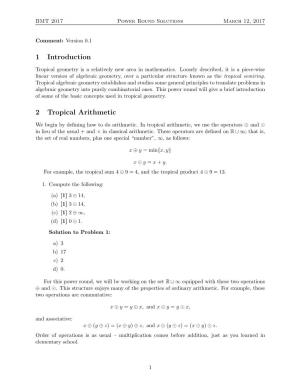 1 Introduction 2 Tropical Arithmetic
