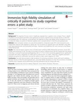 Immersive High Fidelity Simulation of Critically Ill Patients to Study Cognitive Errors