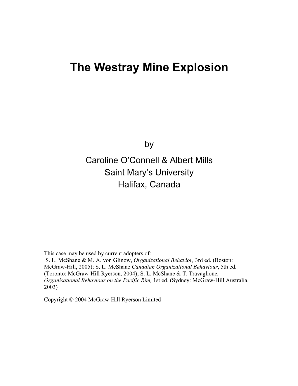 The Westray Mine Explosion