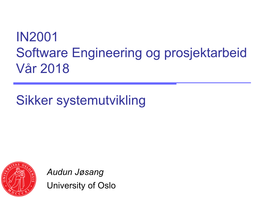 IN2001 Software Engineering Og Prosjektarbeid Vår 2018 Sikker