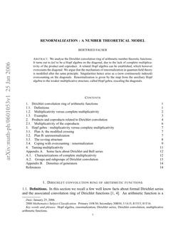 Renormalization: a Number Theoretical Model