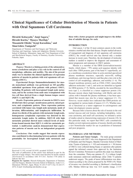 Clinical Significance of Cellular Distribution of Moesin in Patients with Oral Squamous Cell Carcinoma