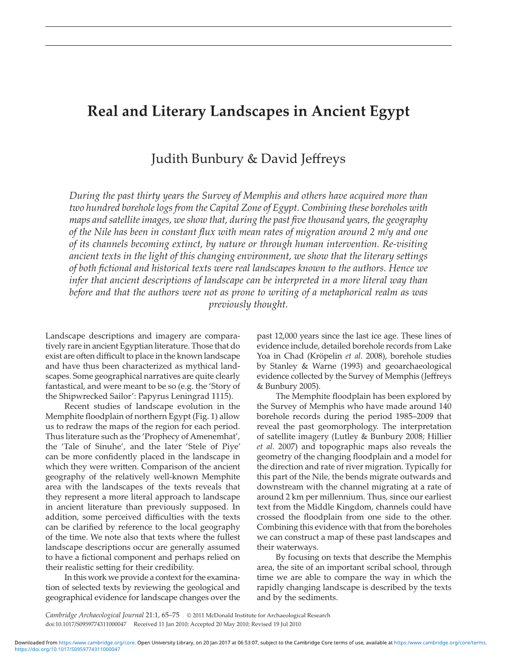 Real and Literary Landscapes in Ancient Egypt