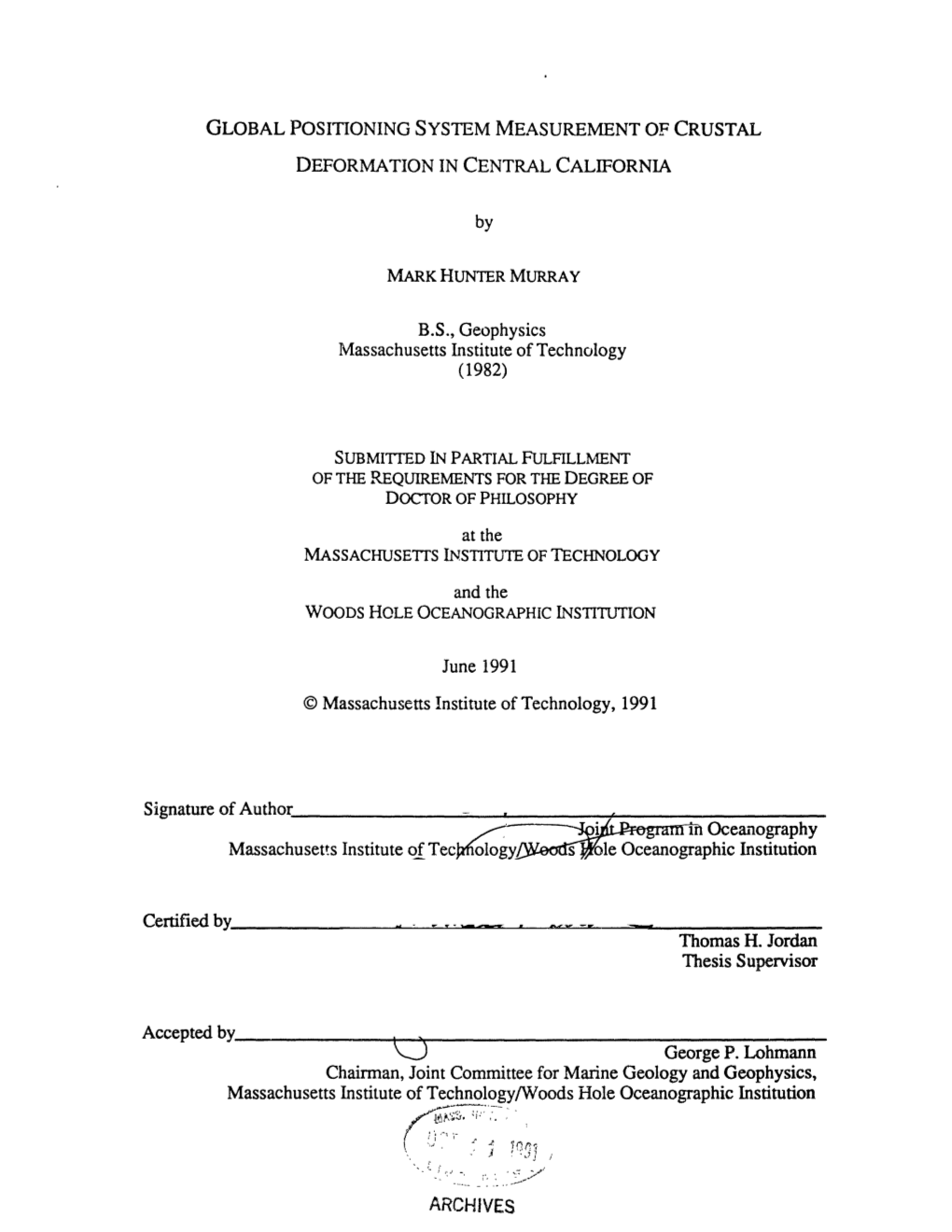 Global Positioning System Measurement of Crustal Deformation in Central California