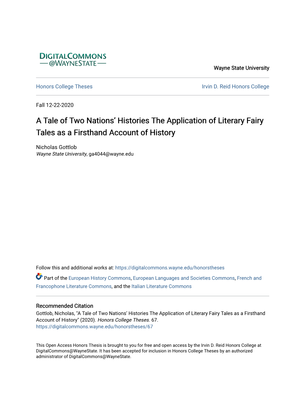 A Tale of Two Nations' Histories the Application of Literary Fairy Tales As a Firsthand Account of History