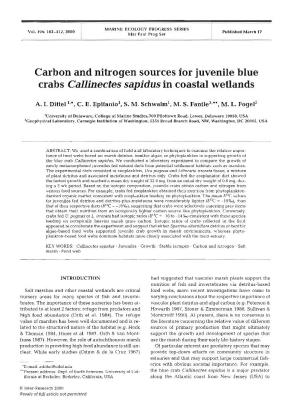 Carbon and Nitrogen Sources for Juvenile Blue Crabs Callinectes Sapidus in Coastal Wetlands