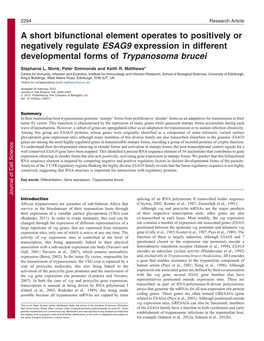 A Short Bifunctional Element Operates to Positively Or Negatively Regulate ESAG9 Expression in Different Developmental Forms Of