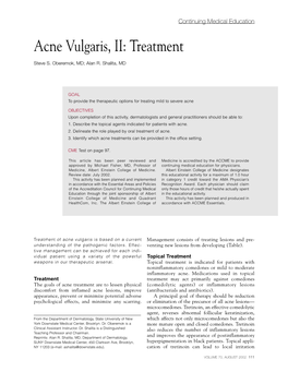 Acne Vulgaris, II: Treatment