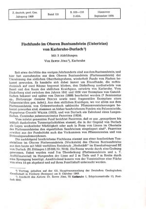 Fischfunde Im Oberen Buntsandstein (Untertrias) Von Karlsruhe-Durlach 1) Mit 3 Abbildungen Von Envrn Jörc'), Karlsruhe