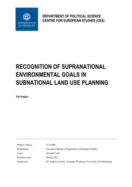 Recognition of Supranational Environmental Goals in Subnational Land Use Planning