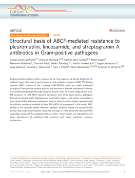 Structural Basis of ABCF-Mediated Resistance to Pleuromutilin, Lincosamide, and Streptogramin a Antibiotics in Gram-Positive Pathogens