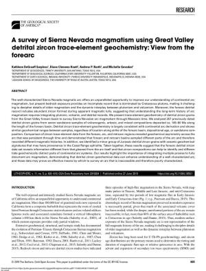 RESEARCH a Survey of Sierra Nevada Magmatism Using Great