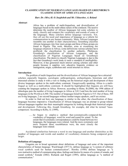 Classification of Nigerian Languages Based on Greenberg's Classification of African Languages