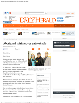 Aboriginal Spirit Proves Unbreakable - News - the Prince Albert Daily Herald