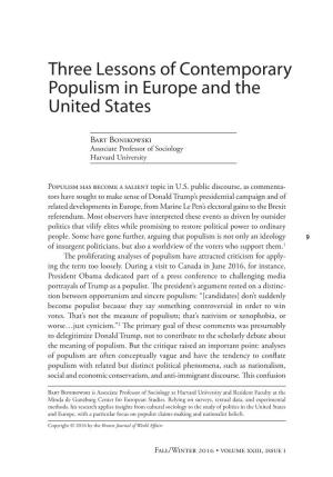 Three Lessons of Contemporary Populism in Europe and the United States