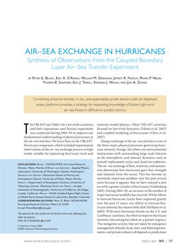 AIR–SEA EXCHANGE in HURRICANES Synthesis of Observations from the Coupled Boundary Layer Air–Sea Transfer Experiment