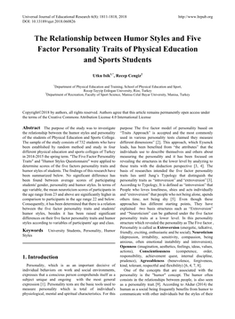 The Relationship Between Humor Styles and Five Factor Personality Traits of Physical Education and Sports Students