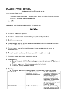 Standish Parish Council Agenda