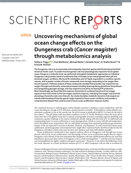 Uncovering Mechanisms of Global Ocean Change Effects on the Dungeness Crab (Cancer Magister) Through Metabolomics Analysis