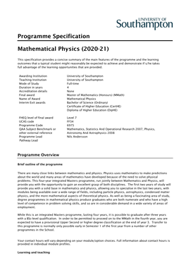 Programme Specification Mathematical Physics (2020-21)