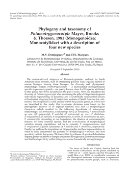 Phylogeny and Taxonomy of Potamotrygonocotyle Mayes, Brooks & Thorson, 1981 (Monogenoidea: Monocotylidae) with a Description of Four New Species