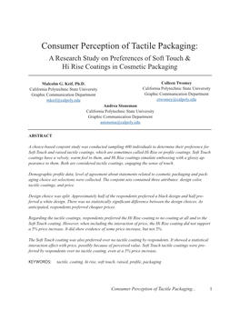 Consumer Perception of Tactile Packaging: a Research Study on Preferences of Soft Touch & Hi Rise Coatings in Cosmetic Packaging