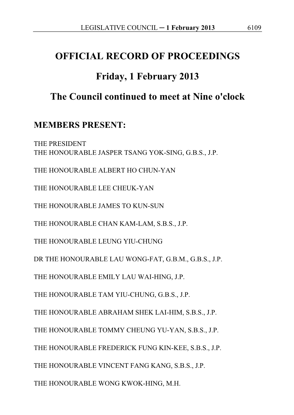 OFFICIAL RECORD of PROCEEDINGS Friday, 1 February
