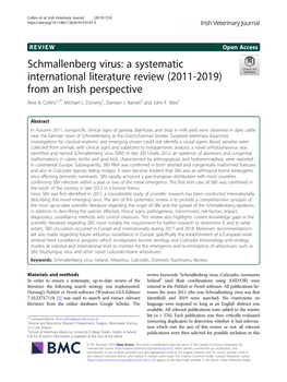 Schmallenberg Virus: a Systematic International Literature Review (2011-2019) from an Irish Perspective Áine B